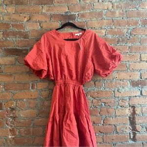 NWT red Madewell open back ruffle puff sleeve dress sz XL